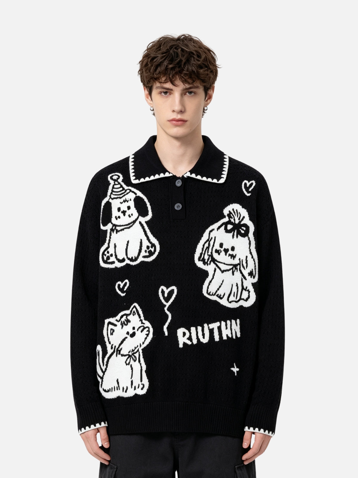 Haaura Line Art Dog Polo Sweater