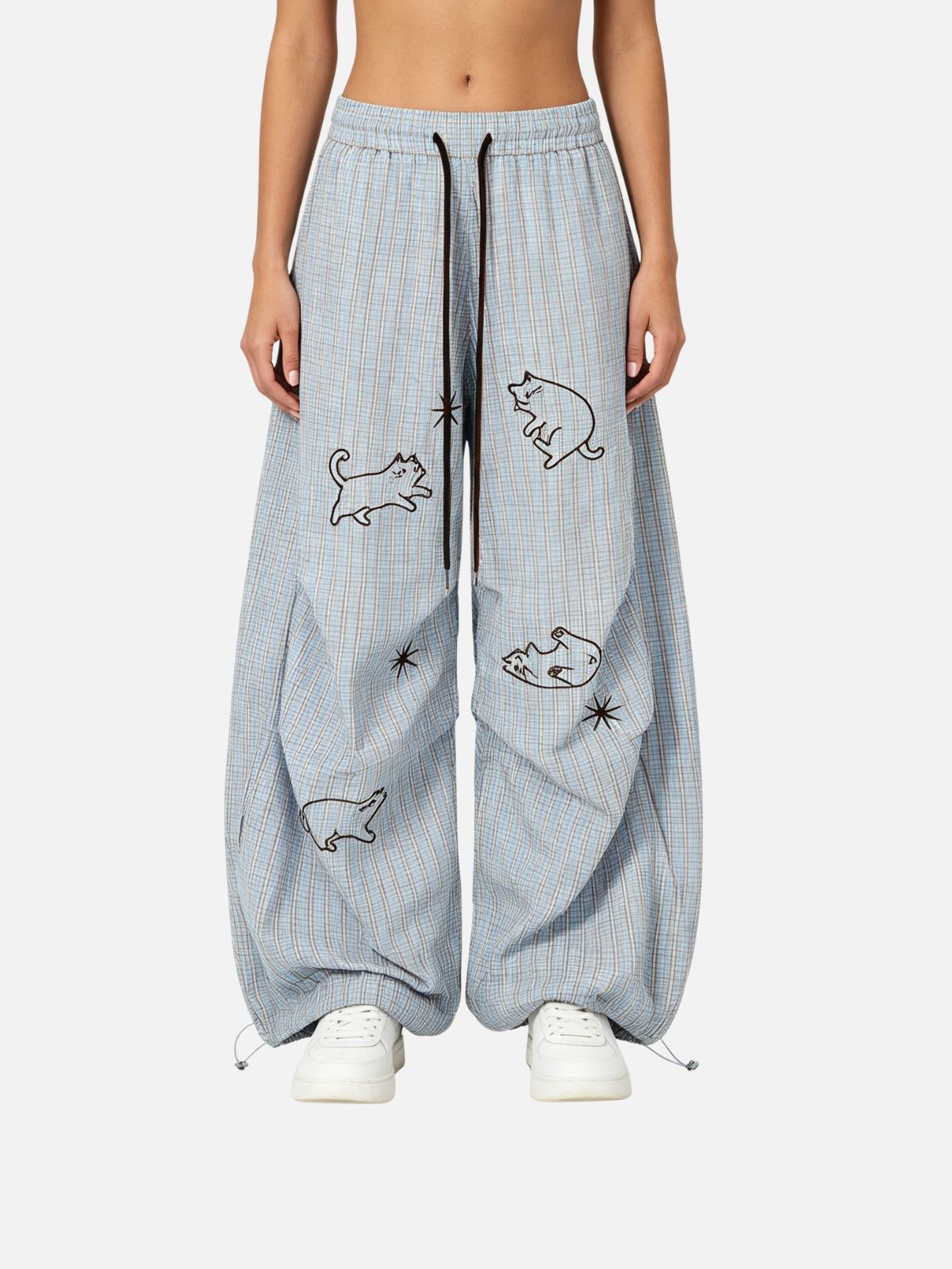Haaura Embroidery Cat Baggy Barrel Sweatpants