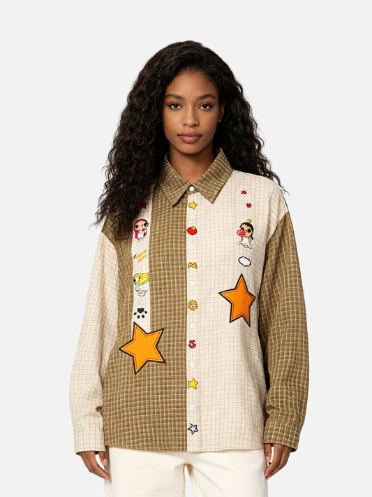 Haaura Cartoon Star Patchwork Shirt