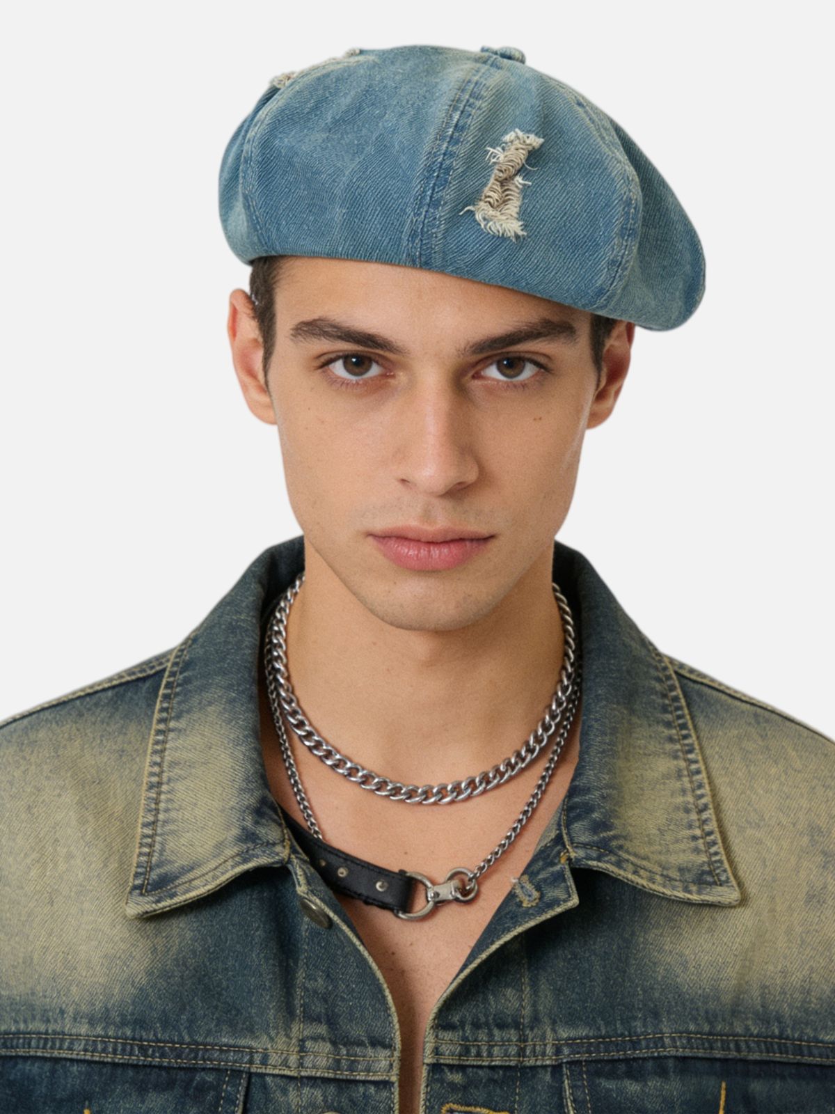 Distressed Denim Beret