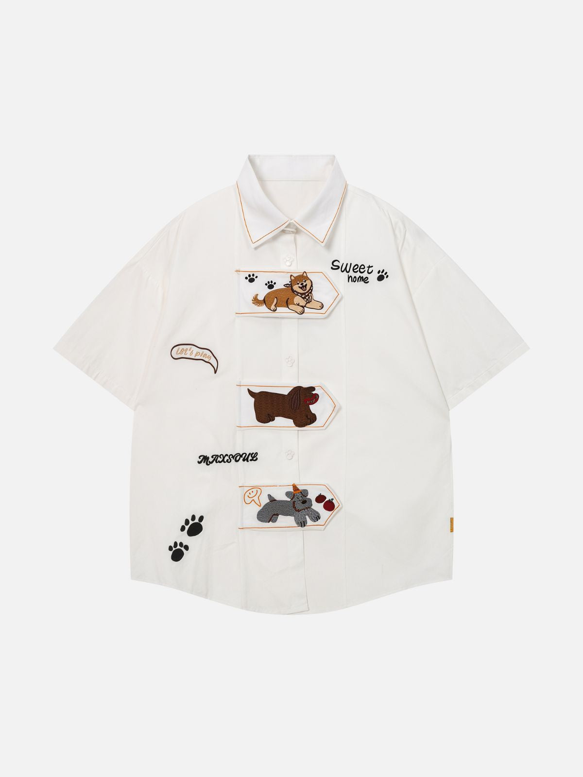 Haaura Vintage Dog Embroidered Contrast Collar Shirt