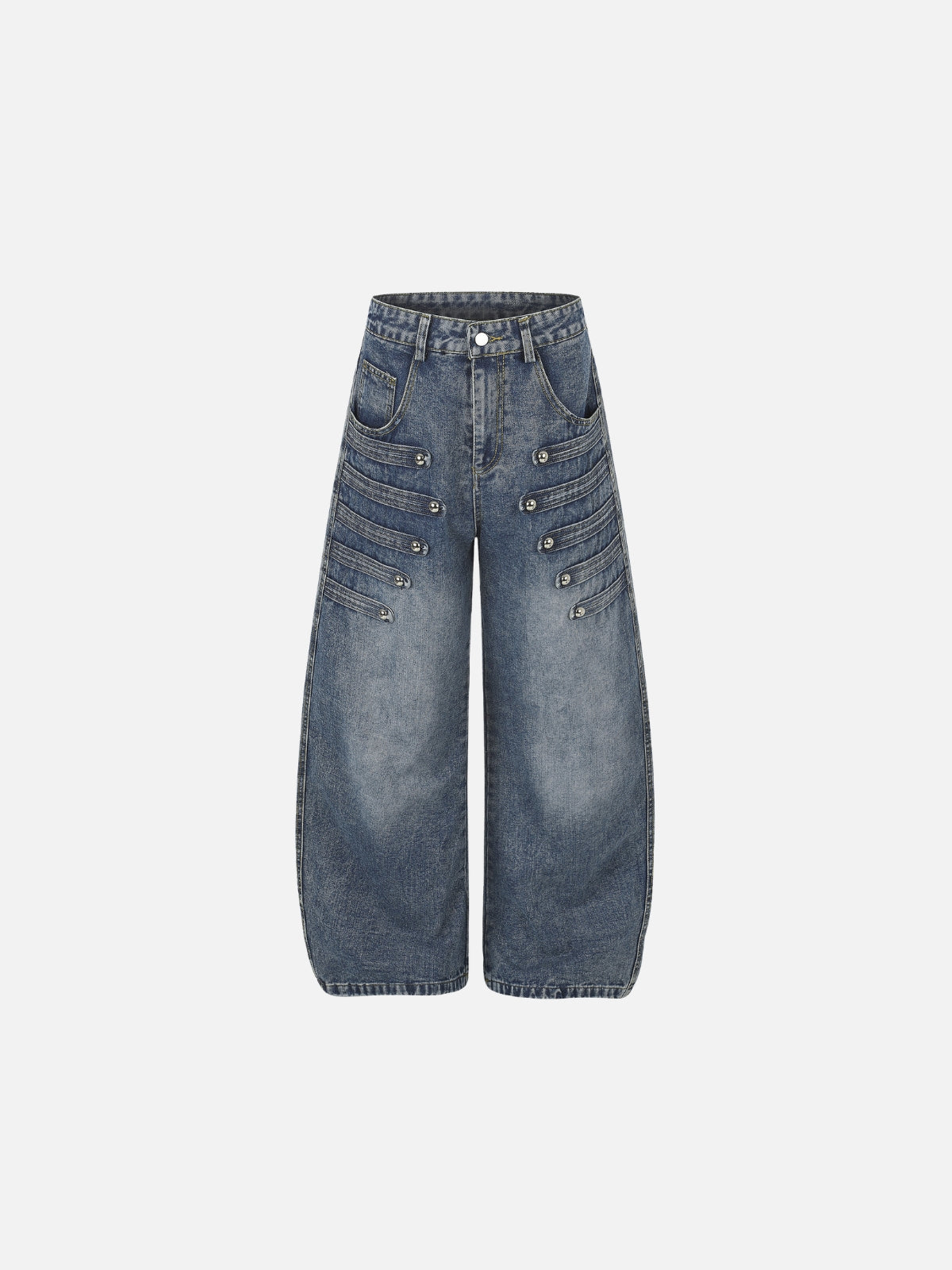 Haaura Buckle Strap Baggy Barrel Jeans