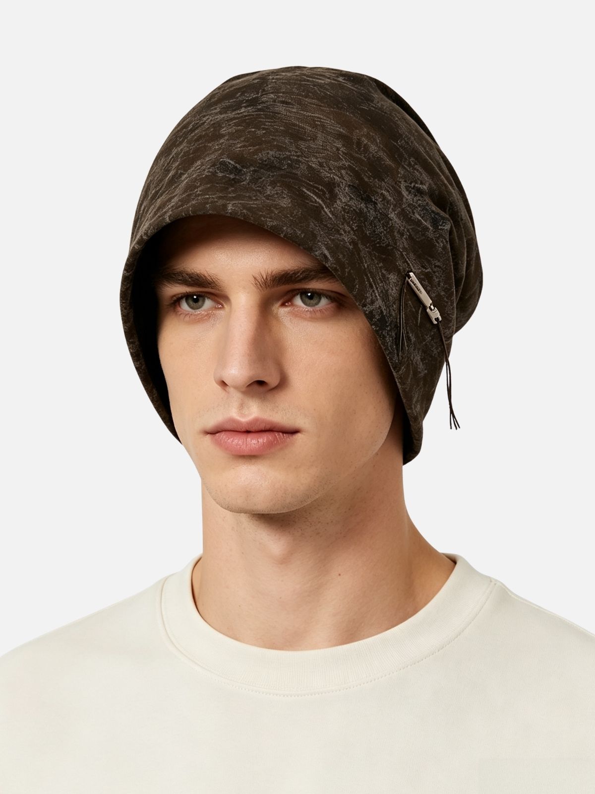 Distressed Zip Slouchy Cap