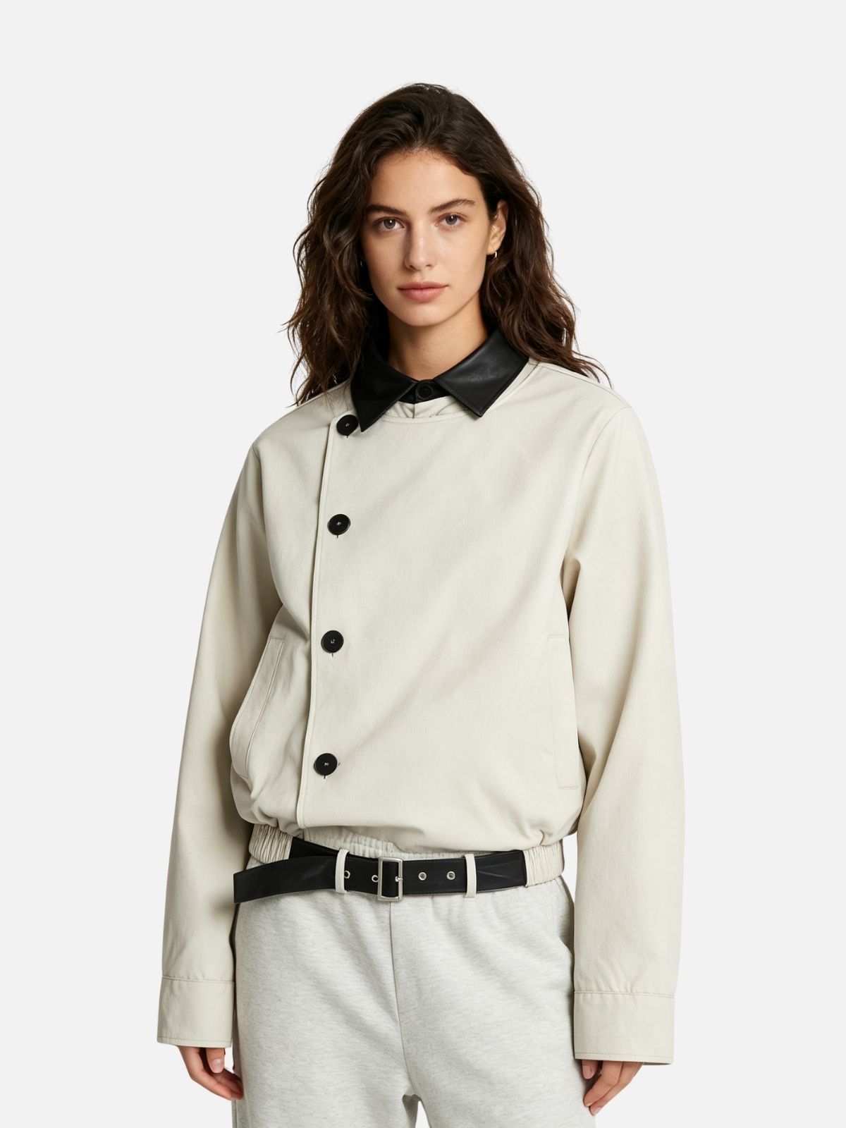 Haaura Contrast Collar Belted Jacket