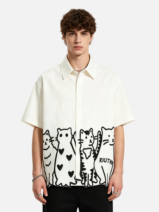 Haaura Cat Print Shirt
