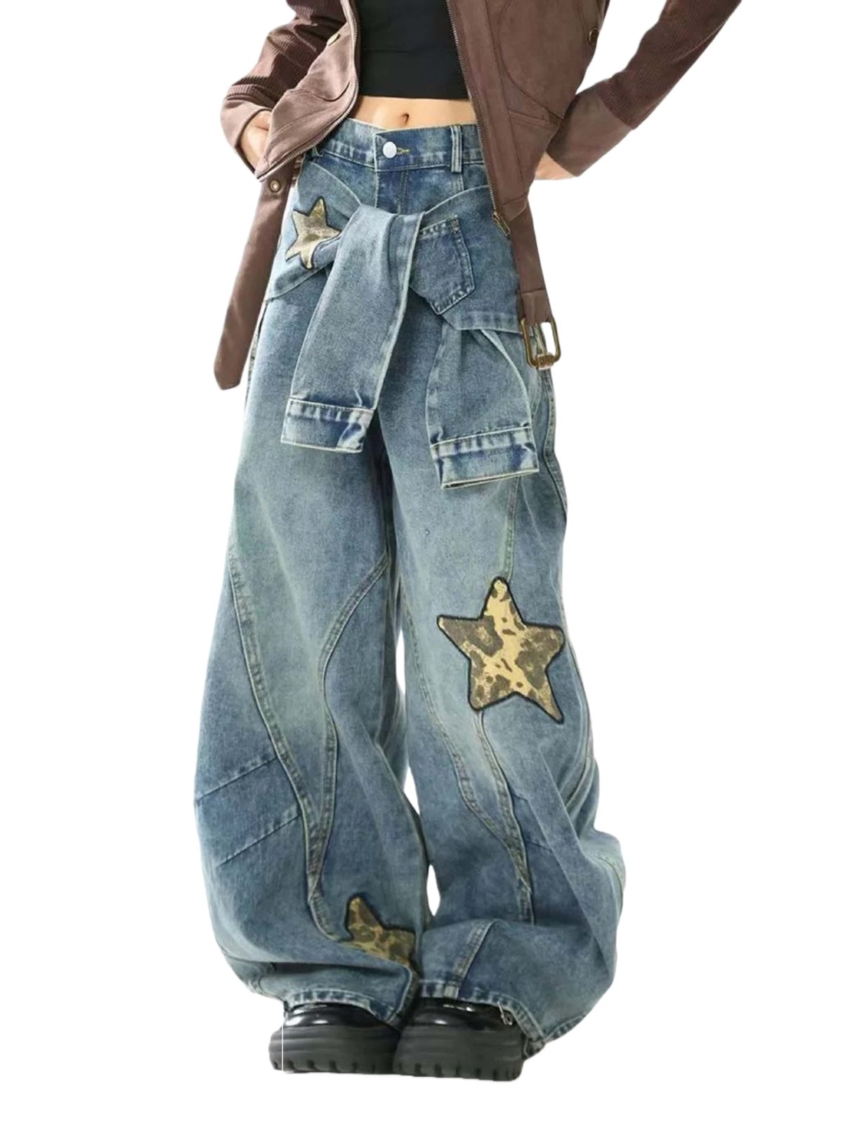 Haaura Star & Leopard Baggy Jeans