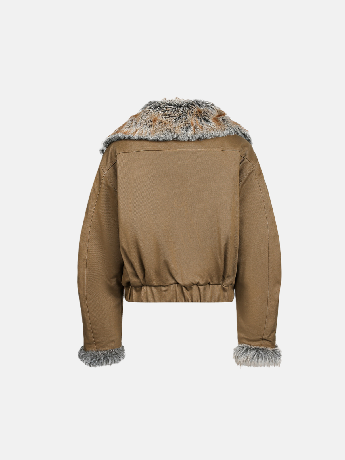 Haaura Brown Quilted Faux Fur-Trim Short Puffer Jacket