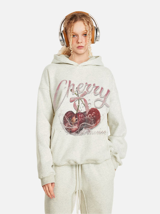 Haaura Cherry Print Pullover Hoodie