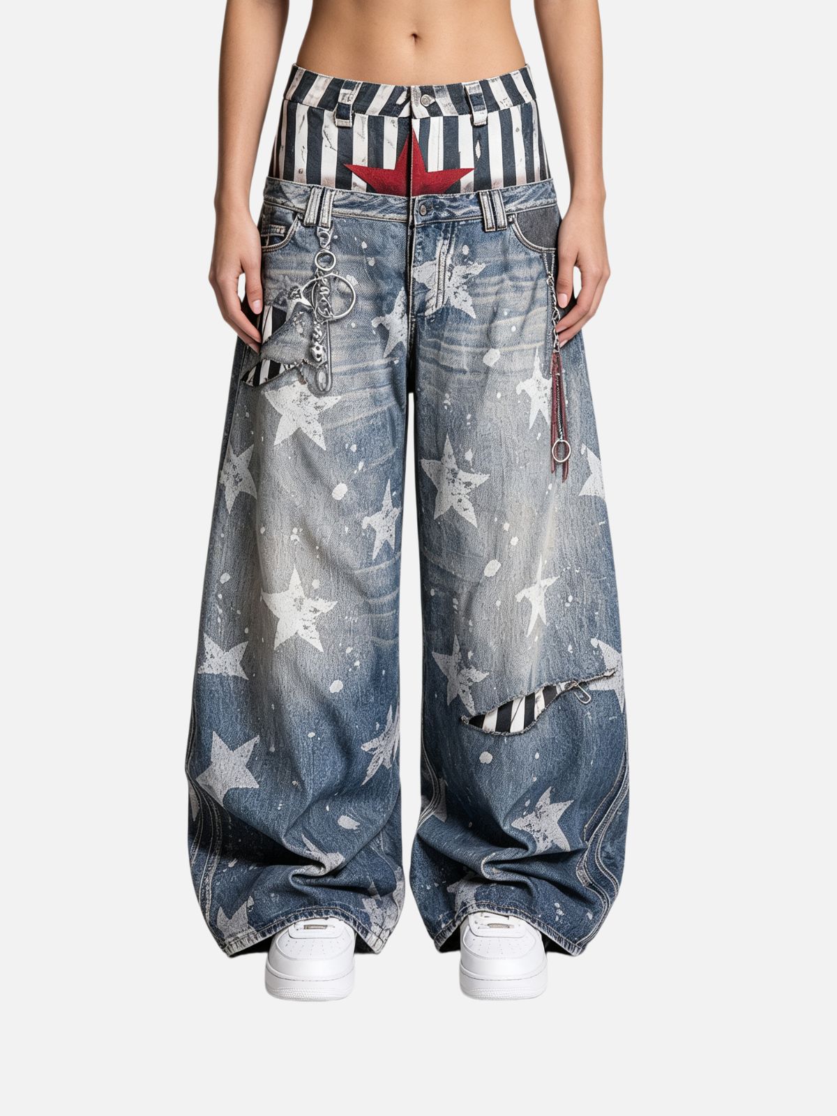 Haaura Contrast Waist Star Washed Jeans
