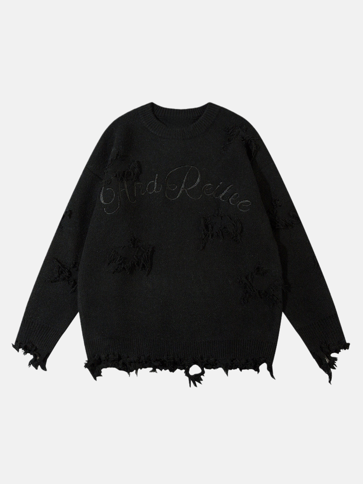 Haaura Destroyed Detail Black Knit Sweater