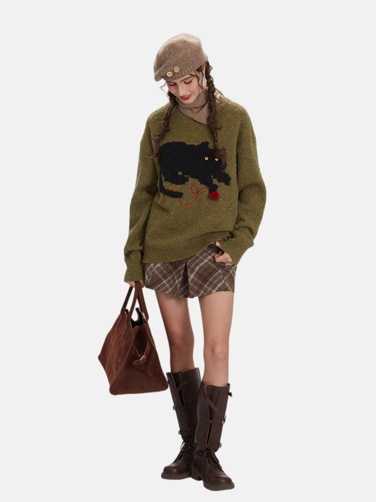 Haaura Embroidered Kitten Yarn Ball Knit Sweater