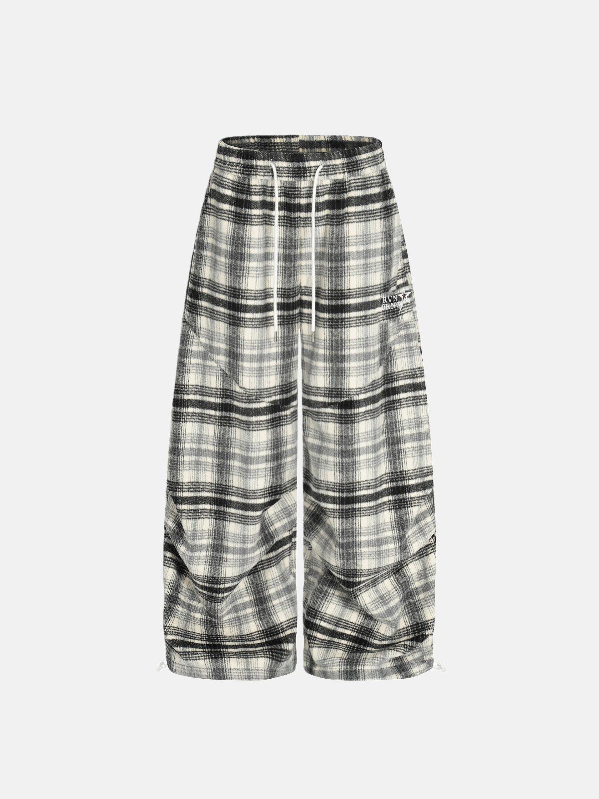 Haaura Plaid Drawstring Wide-Leg Pants