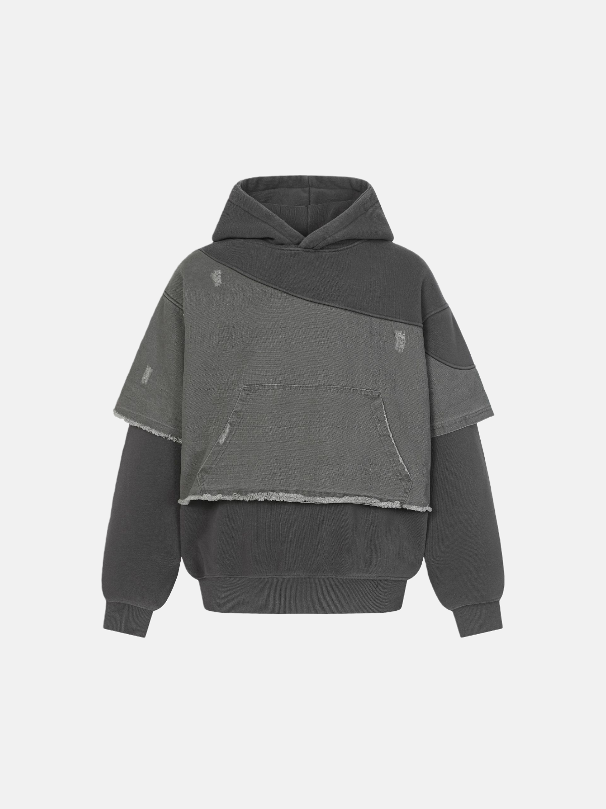 Haaura Oversized Distressed Panel Pullover Hoodie