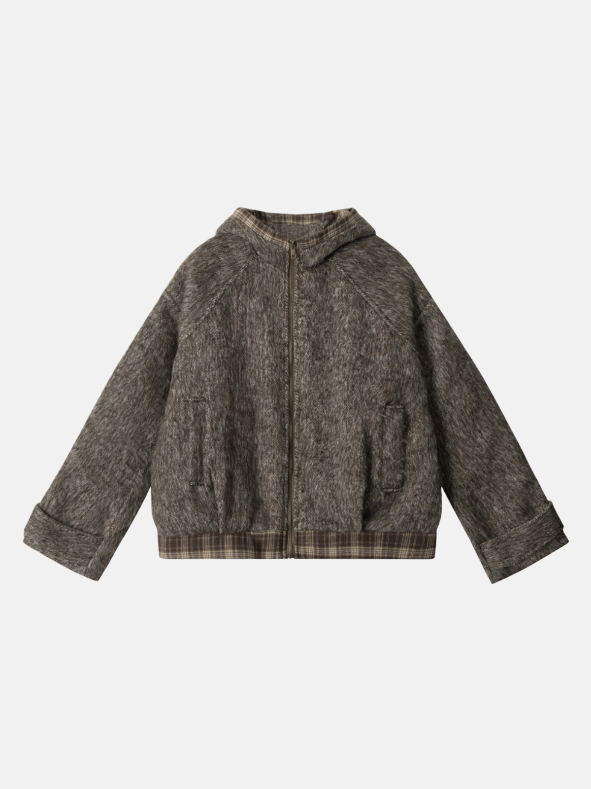 Haaura Plaid-Lined Tweed Cropped Jacket