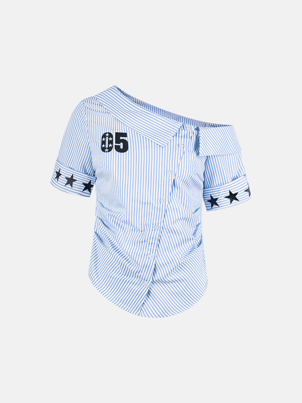 Haaura Stripe Star Off-The-Shoulder Short Sleeve Shirt
