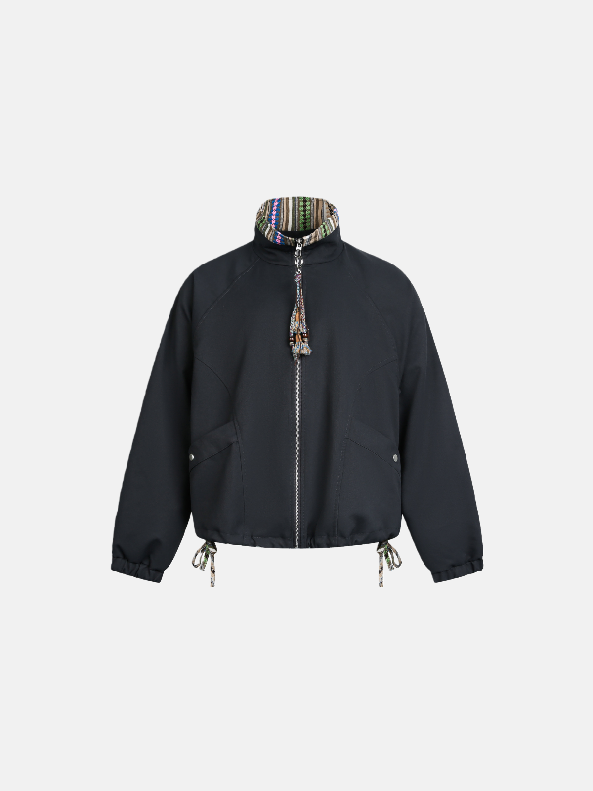 Haaura Ethnic-Pattern Drawstring Hooded Zip-Up Jacket