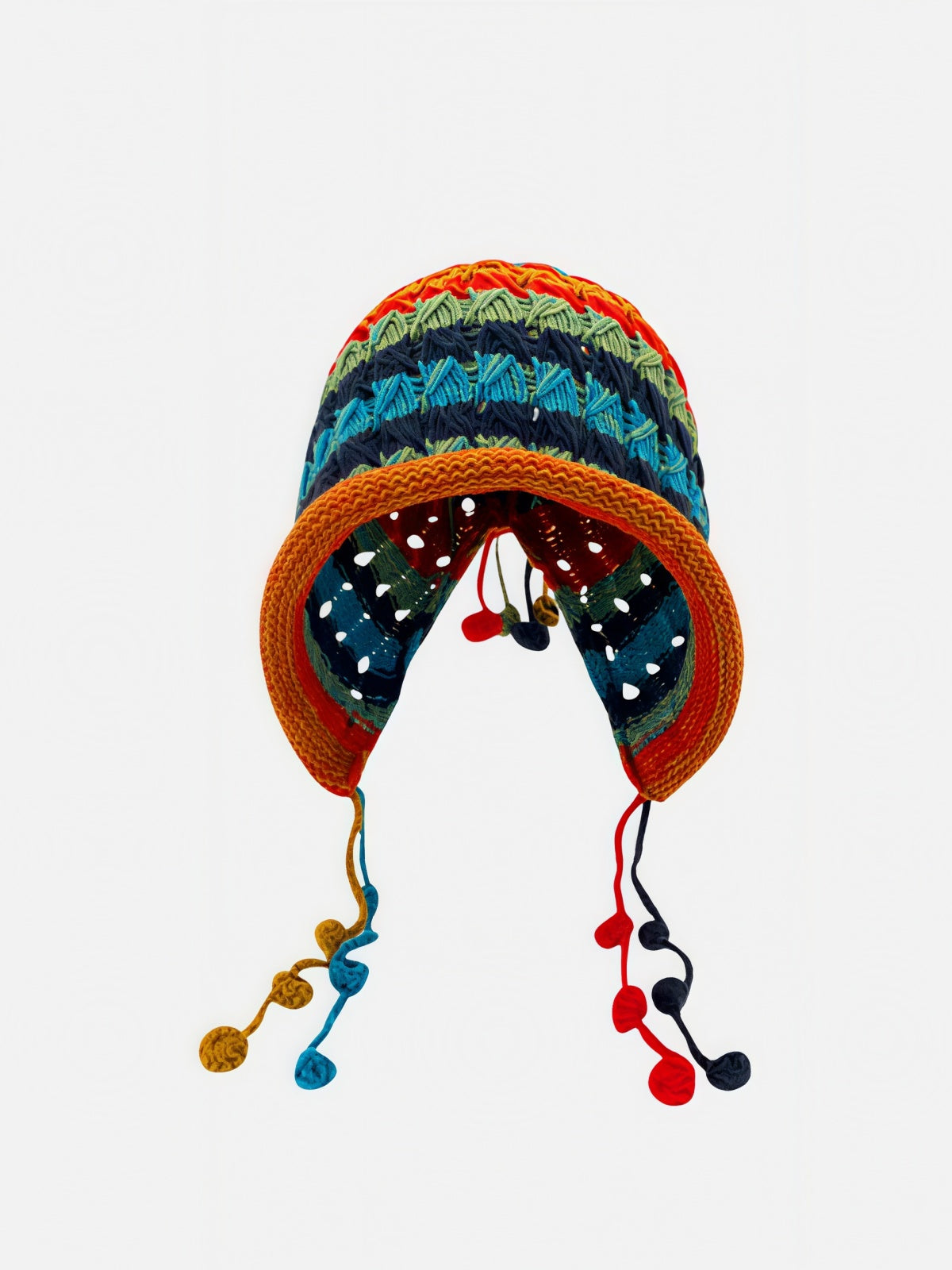 Striped Knit Braided Tie Ear-Flap Beanie