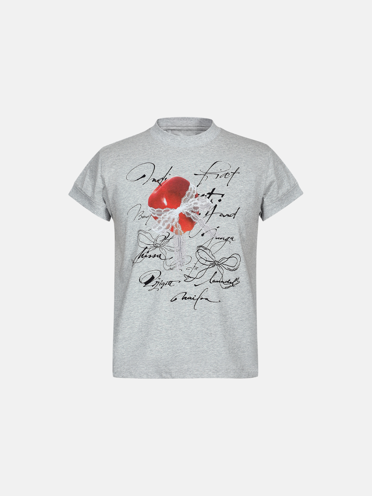 Haaura Apple Lace Bow Art & Life Text Print Tee