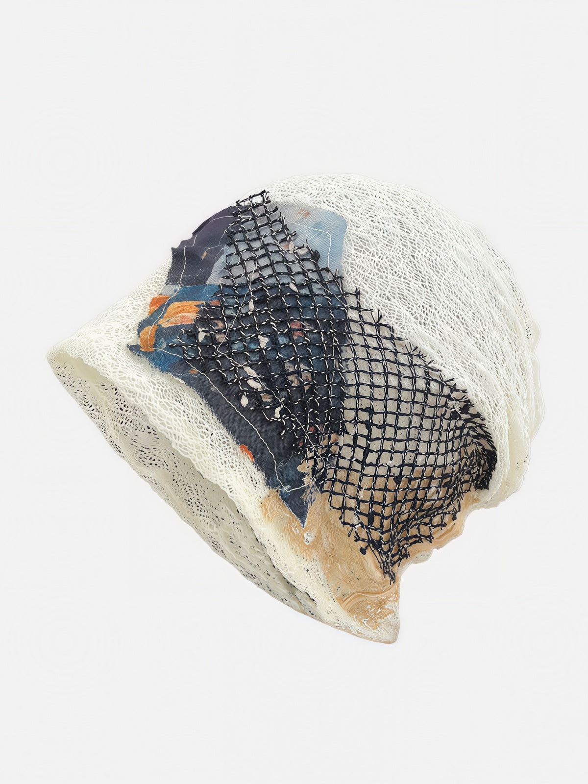 Distressed Mesh Patchwork Slouchy Beanie