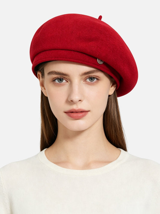 Red Felt Metal Badge Beret