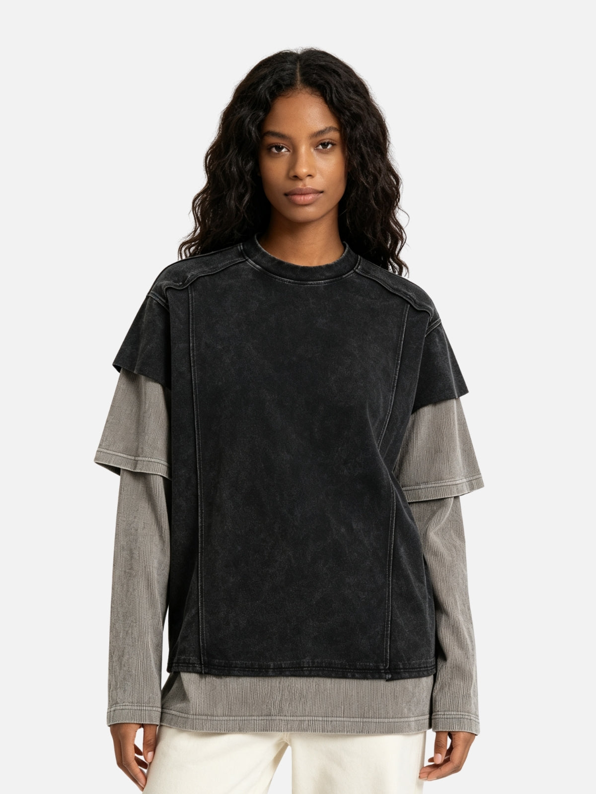 Haaura Washed Layered Long Sleeve Tee