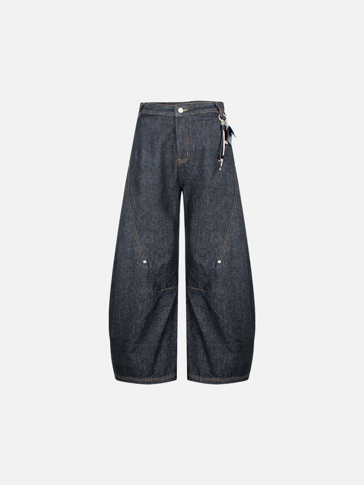 Haaura Contrast Stitch Buckle Baggy Barrel Jeans