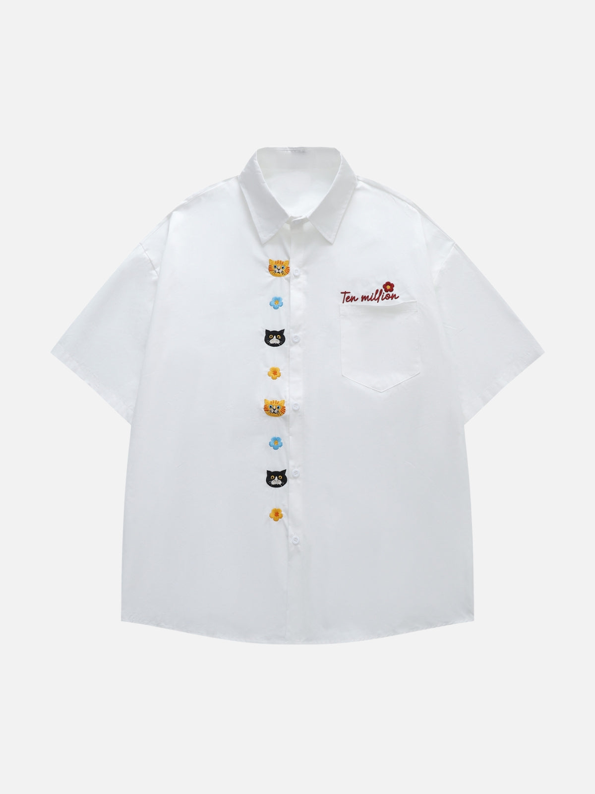 Haaura Cat Floral Embroidered Shirt