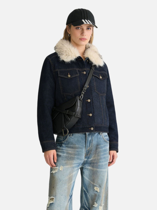 Haaura Classic Fur-Collar Denim Jacket