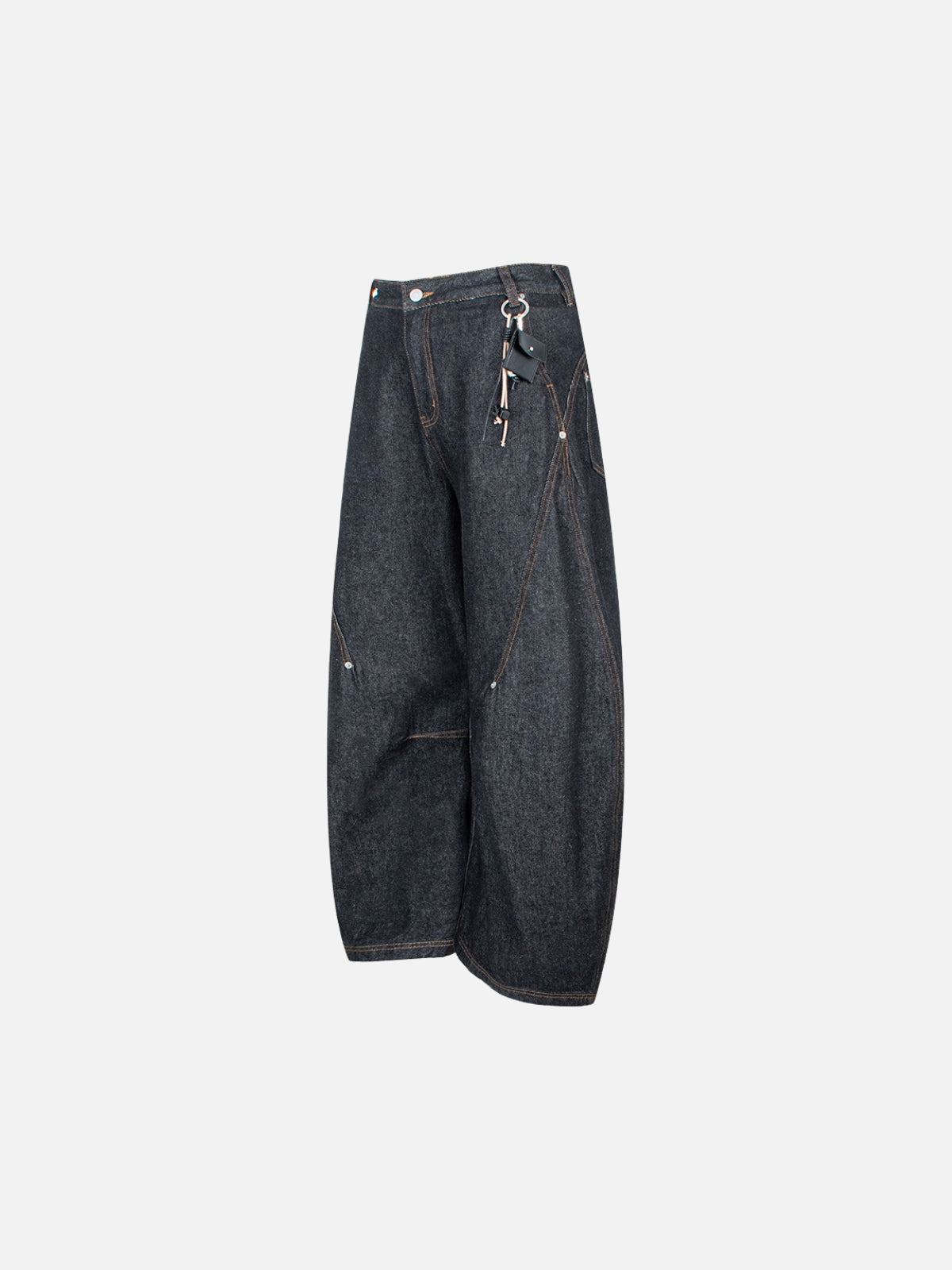 Haaura Contrast Stitch Buckle Baggy Barrel Jeans