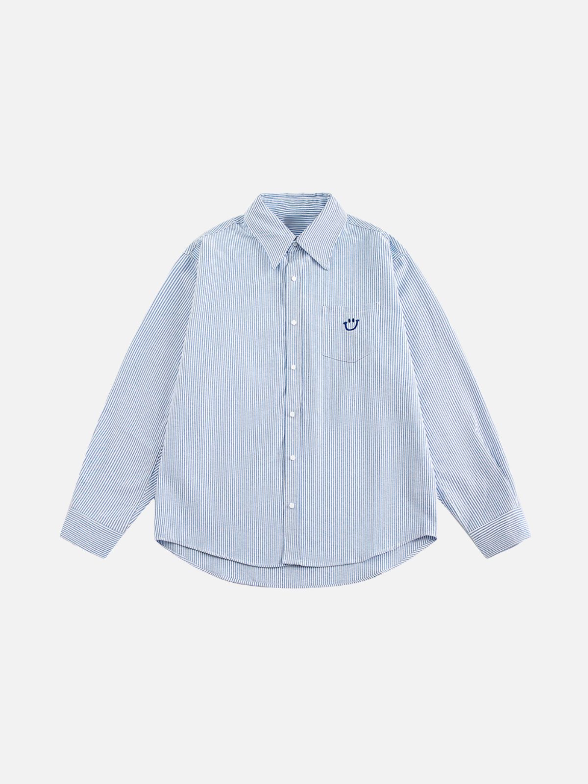 Haaura Stripe Smiley Pocket Embroidery Long Sleeve Shirt