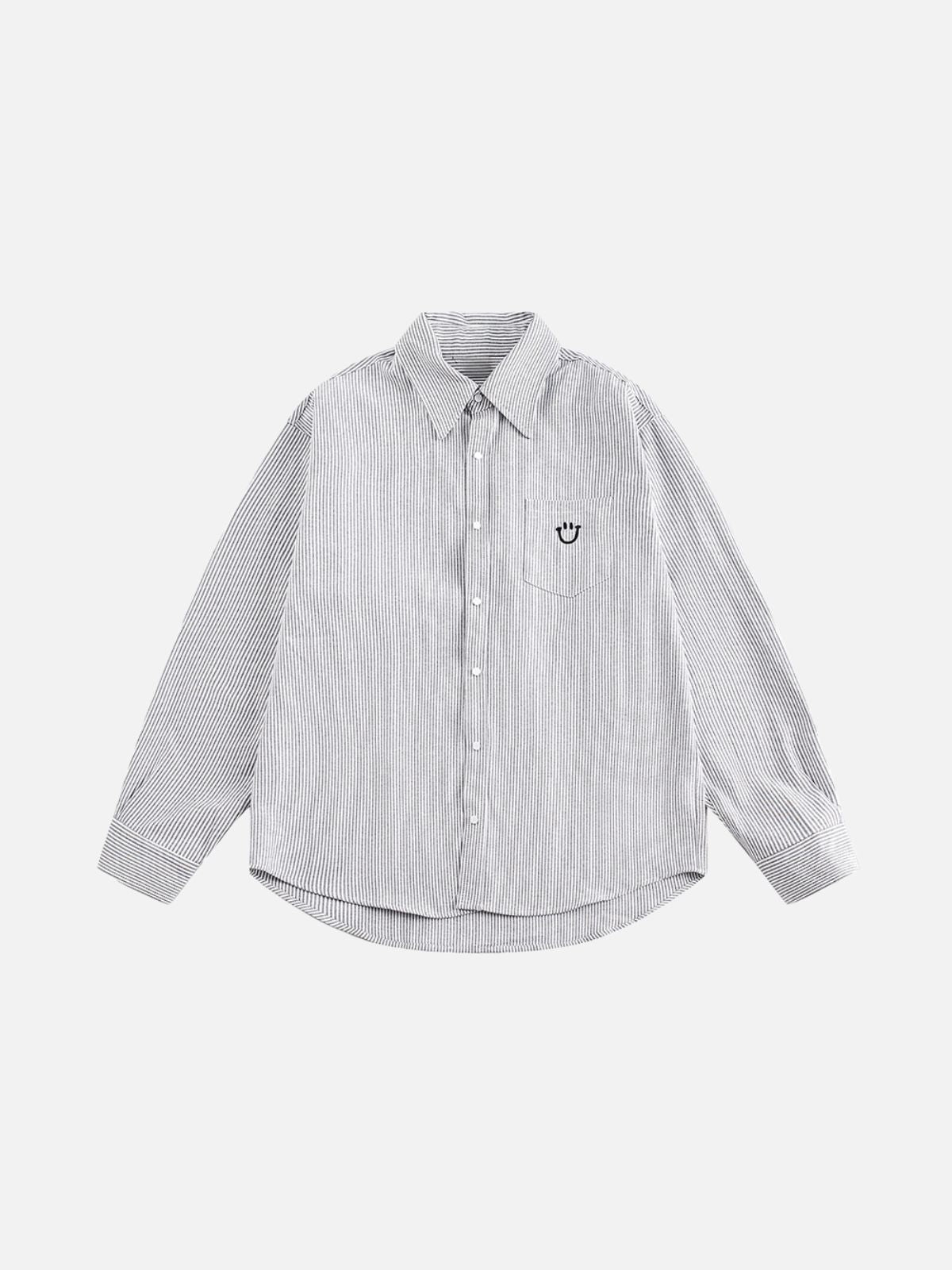 Haaura Stripe Smiley Pocket Embroidery Long Sleeve Shirt