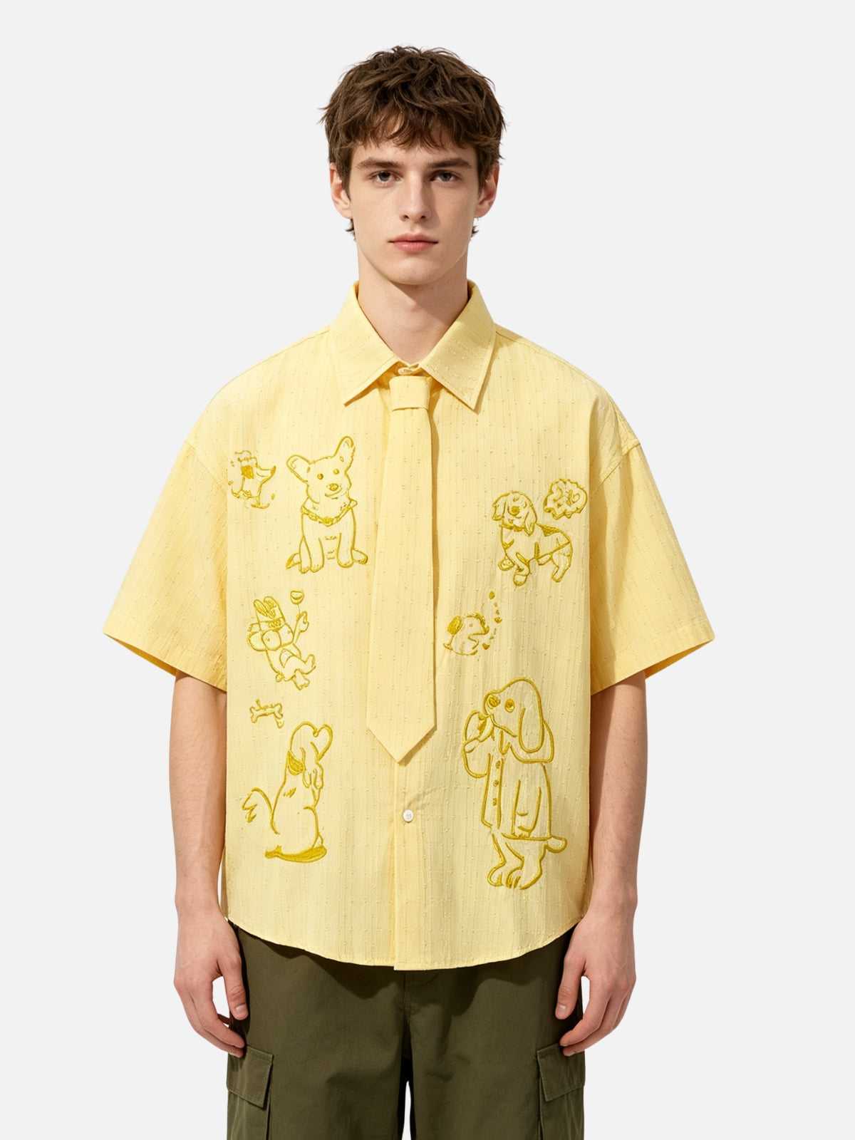 Haaura Line Art Dog Tie Neck Shirt