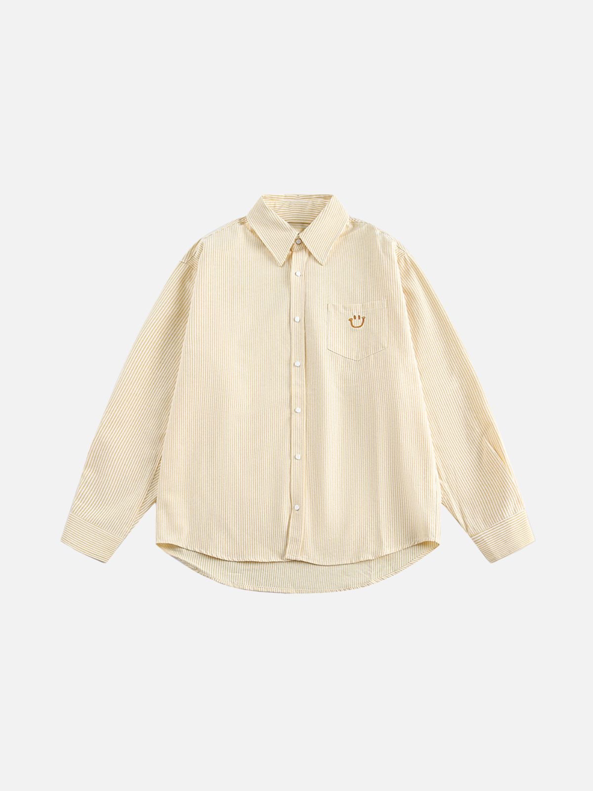 Haaura Stripe Smiley Pocket Embroidery Long Sleeve Shirt