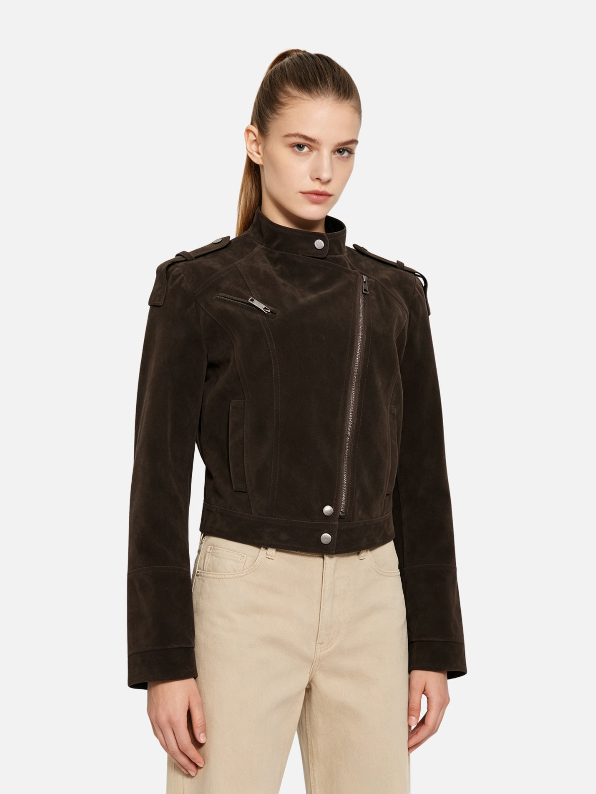 Haaura Suede Asymmetrical Zip Jacket