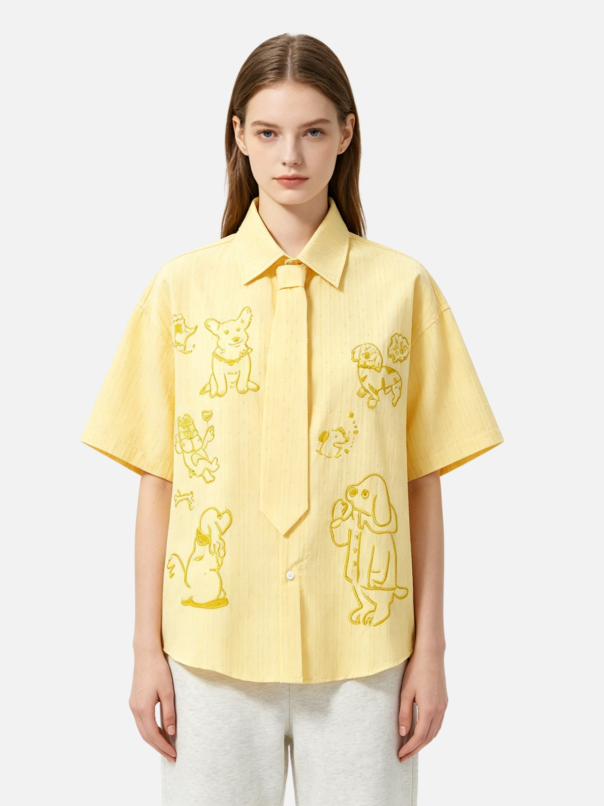 Haaura Line Art Dog Tie Neck Shirt