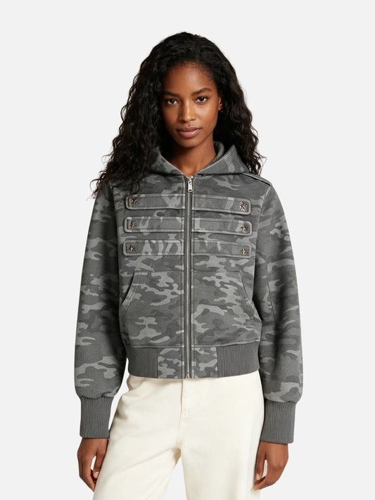 Haaura Camo Star Rivet Zip Up Hoodie