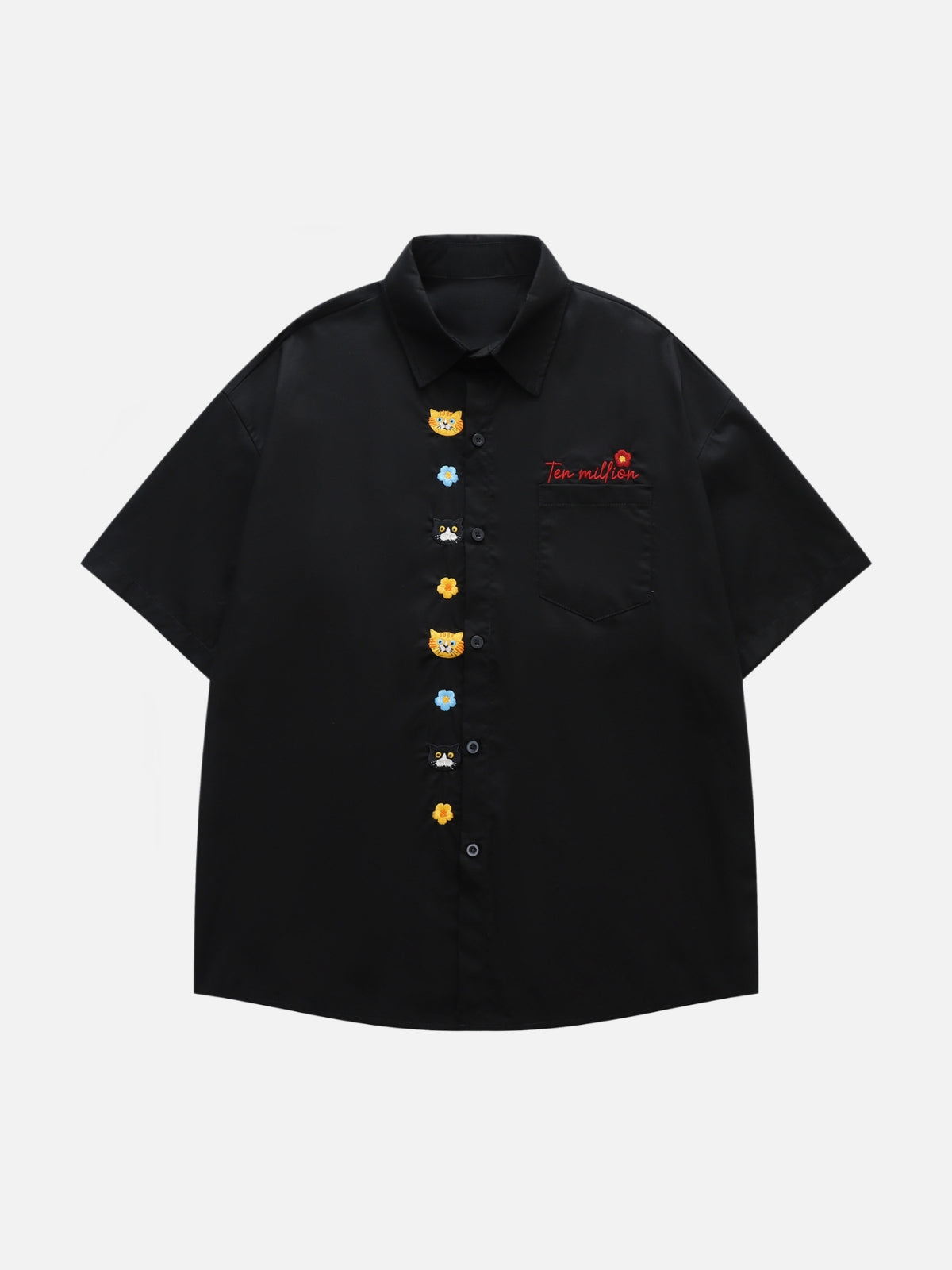 Haaura Cat Floral Embroidered Shirt