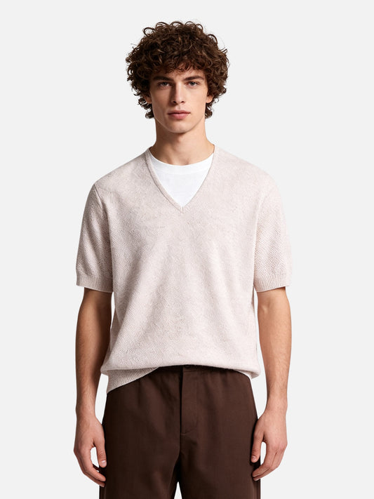 Haaura Contrast V-Neck Knit Tee