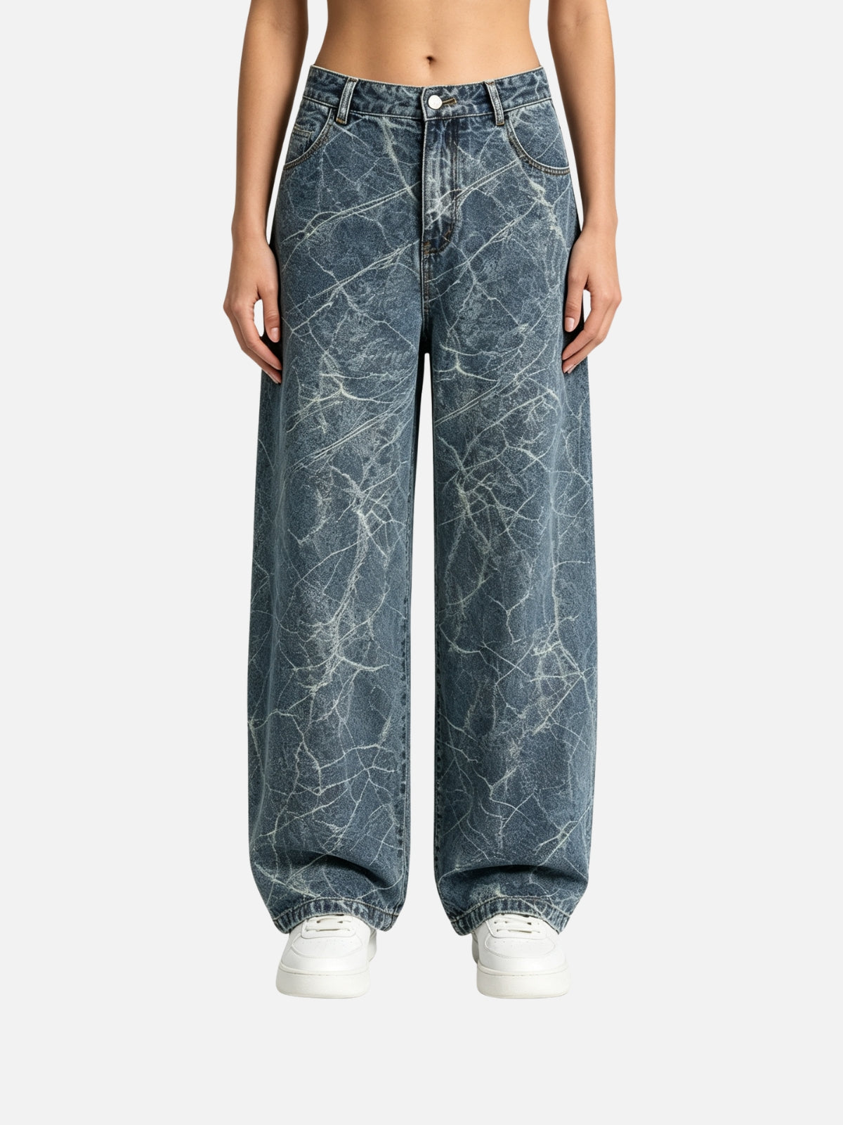 Haaura Crackle Wash Baggy Jeans