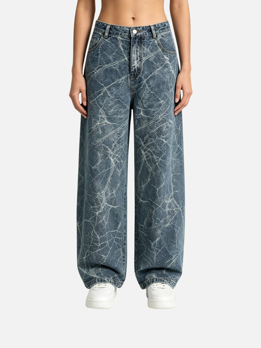 Haaura Crackle Wash Baggy Jeans