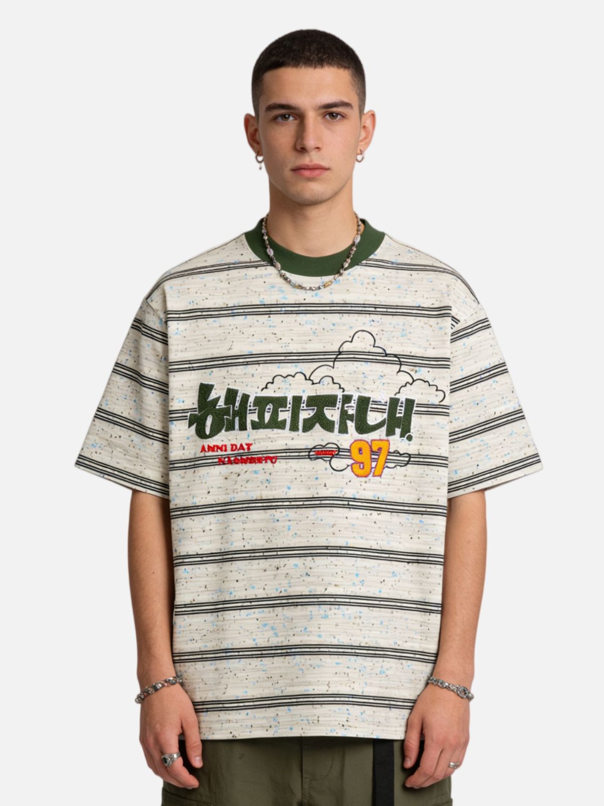 Haaura Stripe Speckled Graphic Tee