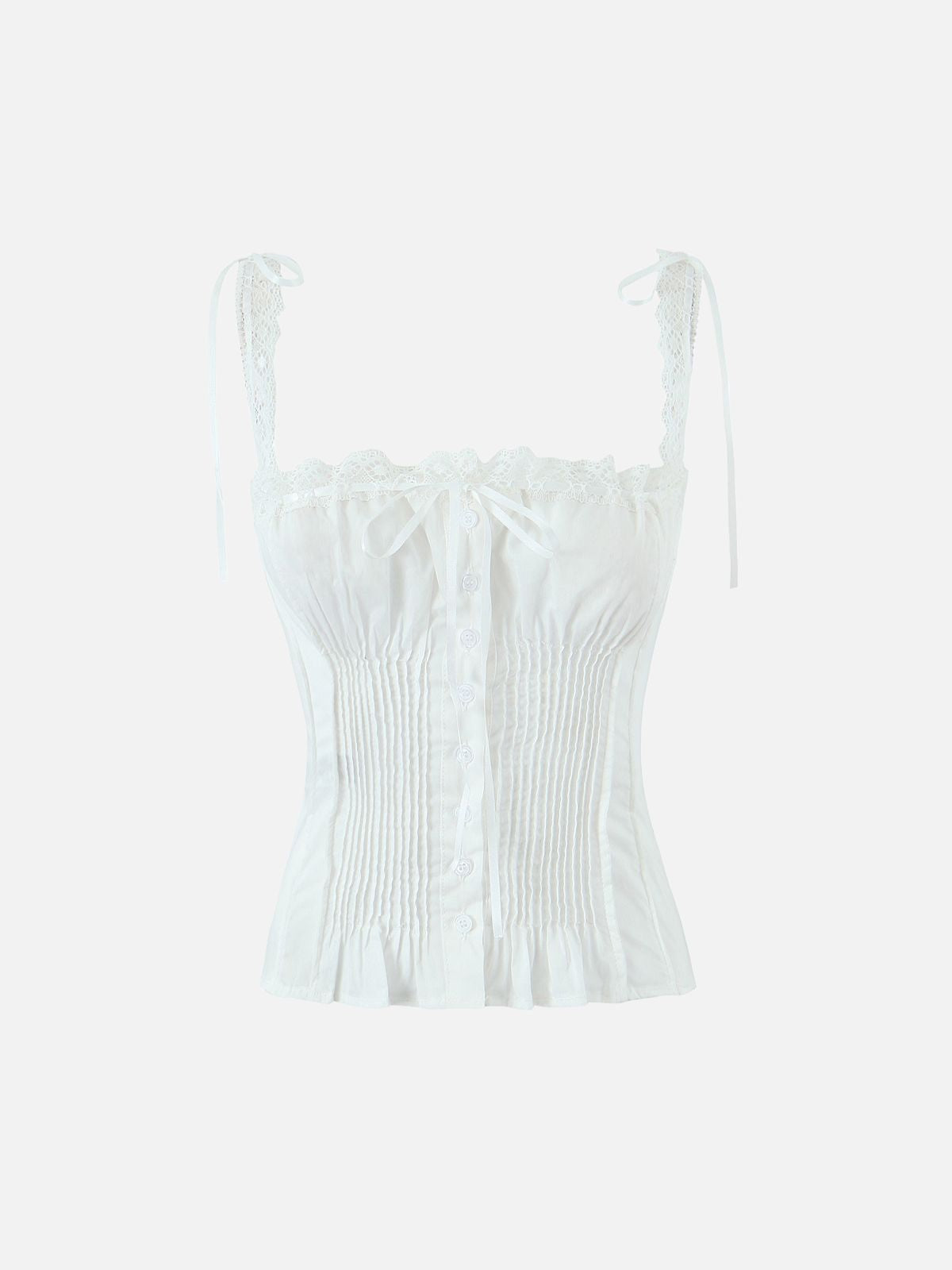 Haaura Lace Bow Tie Front Ruched Cami Top