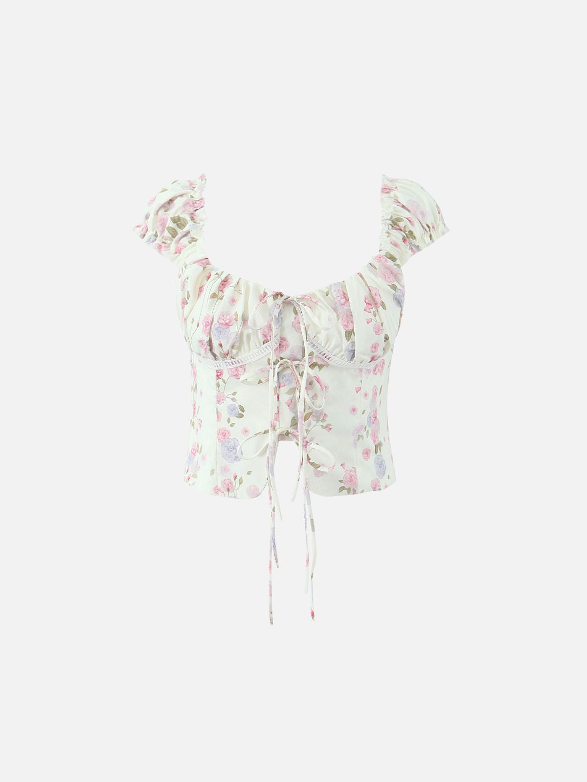 Haaura Watercolor Floral Lace Tie Front Cami Top