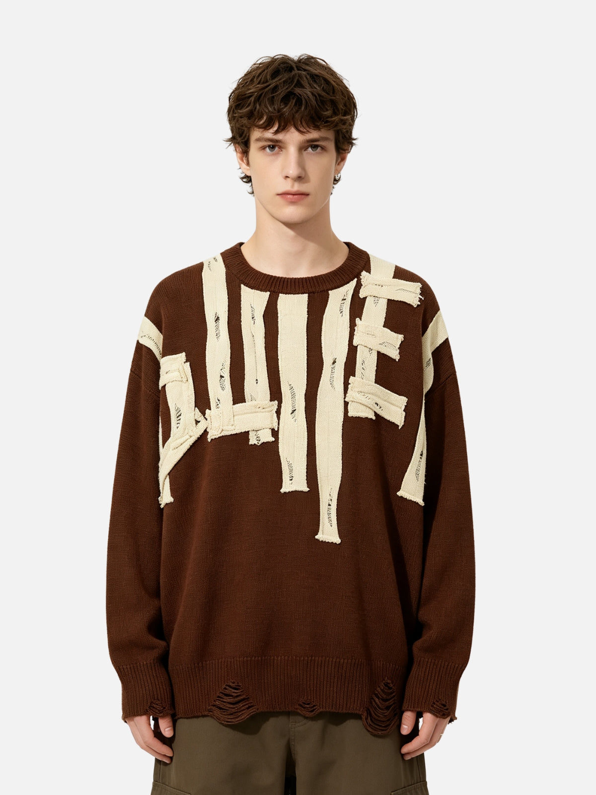 Haaura Distressed Letter Graphic Sweater