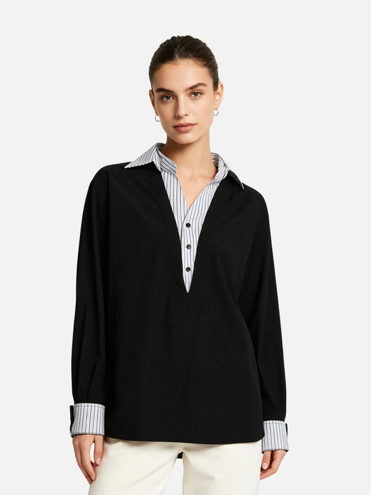 Haaura Contrast Stripe Collar Henley Shirt