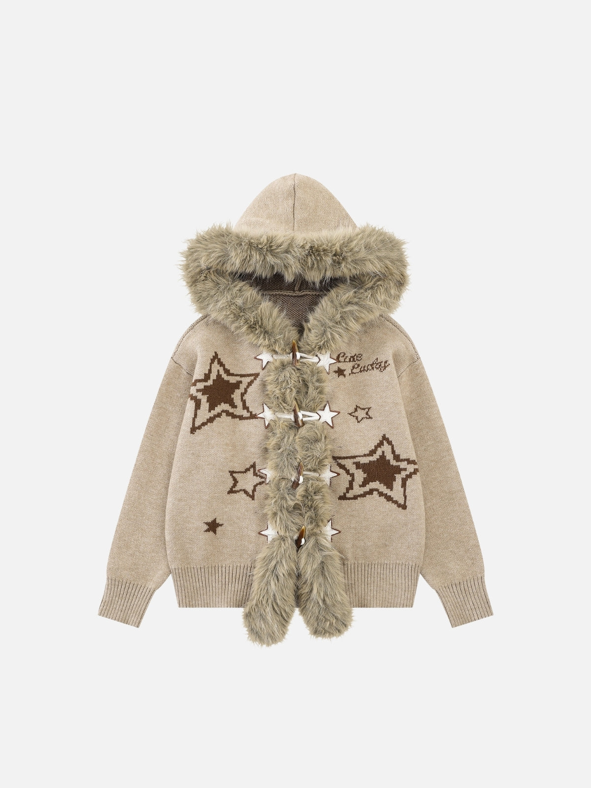 Haaura Fur Trim Star Hooded Cardigan
