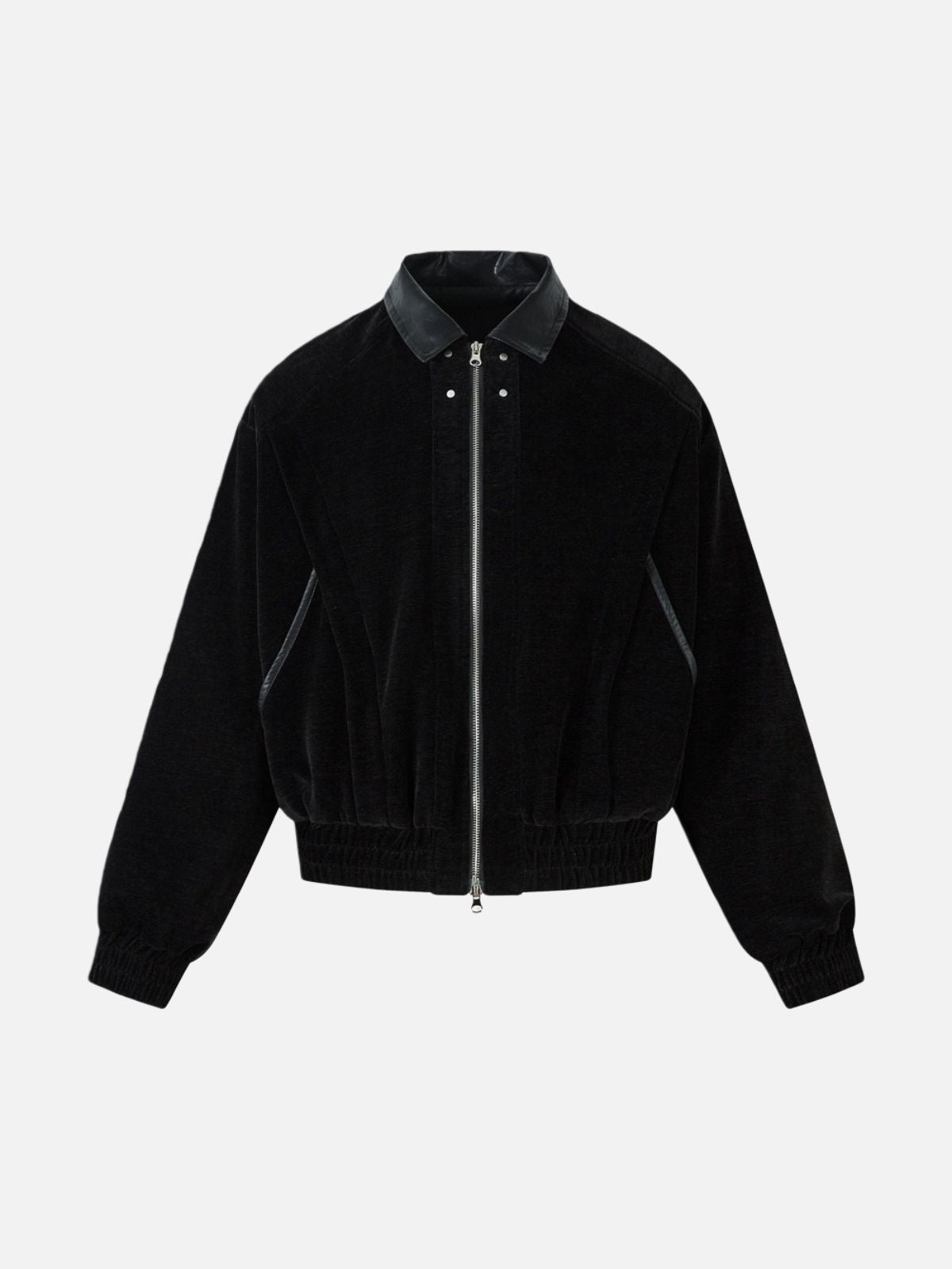 Haaura Velvet Notched Lapel Leather-Trim Jacket
