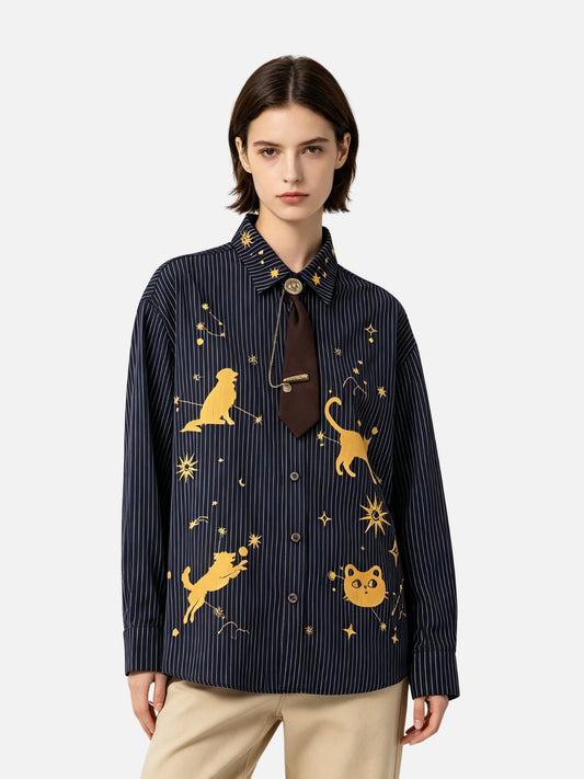 Haaura Celestial Animal Graphic Tie Neck Shirt