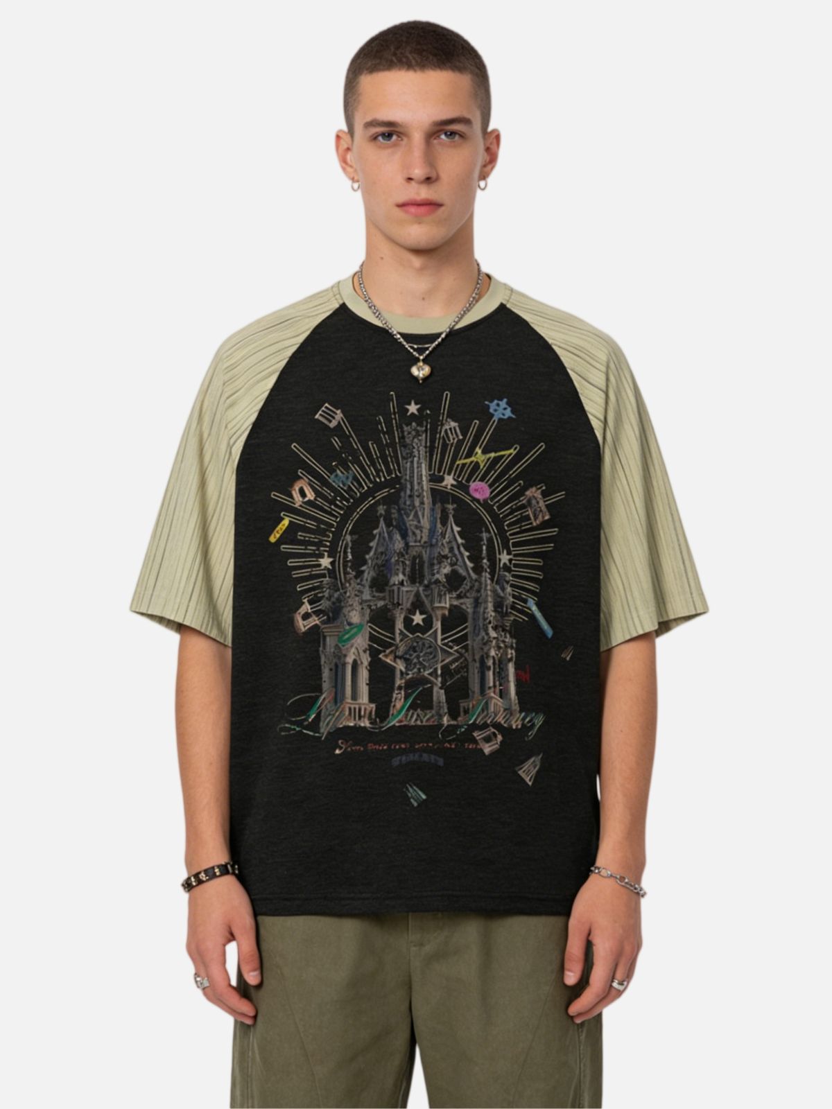 Haaura Gothic Royal Castle Graphic Striped Tee