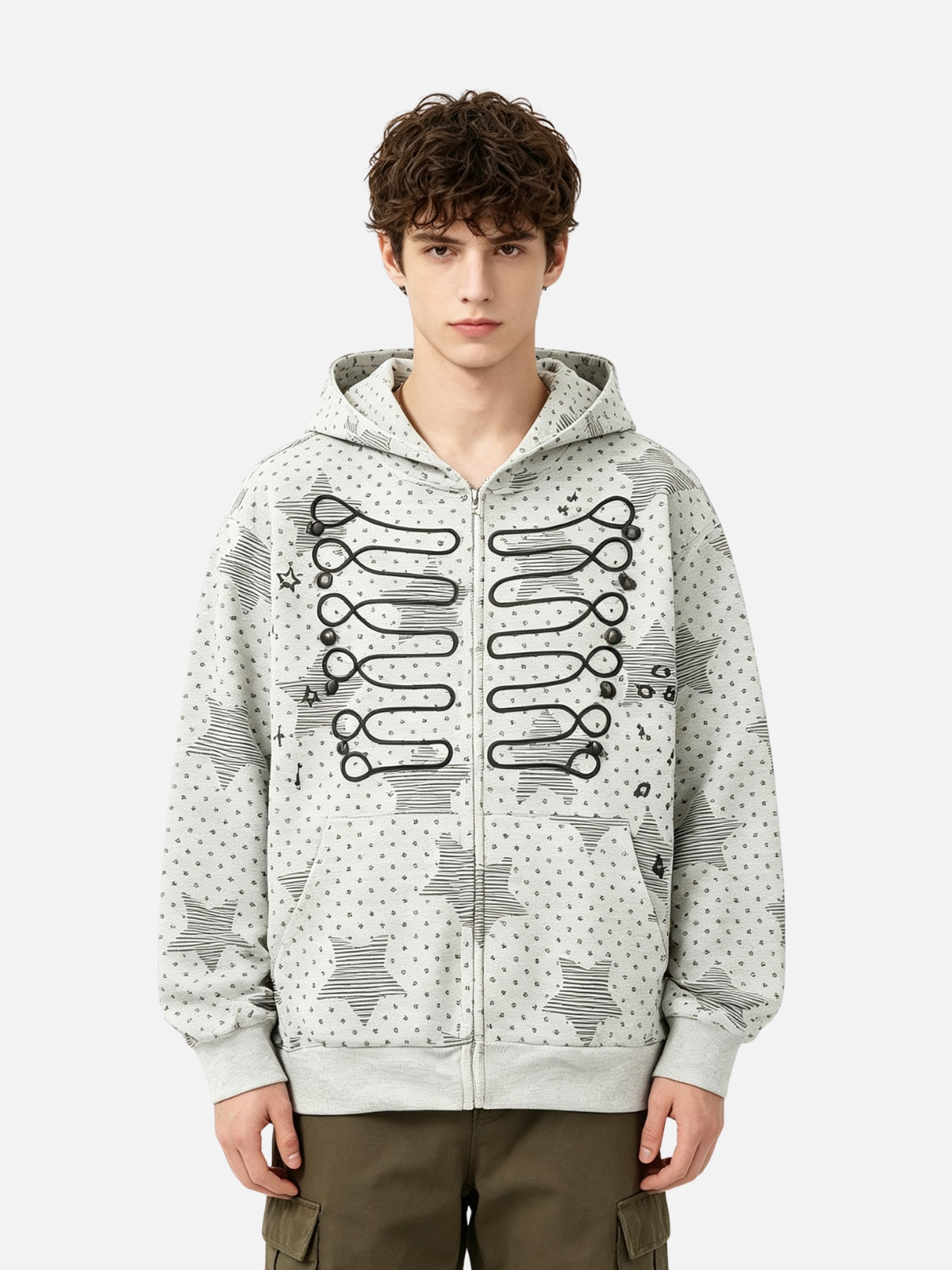 Haaura Cat Ear Grommet Zip Up Hoodie